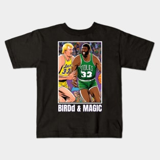 Larry Bird and Magic Johnson victor illustration design Kids T-Shirt